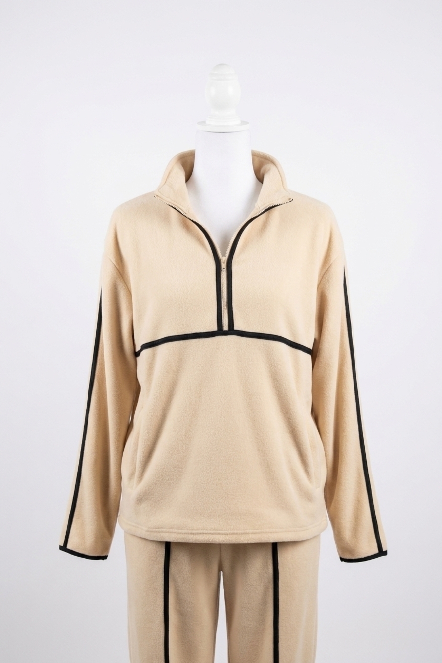 NEW LE LIS katy long sleeve fleece zip up in ivory